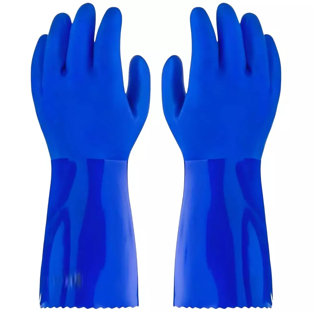 Swavind Safety Hand Gloves High-Quality PVC Textured Palm and Fingers 41 cm (16 inch) Length Blue Free Size (Pack of 600 Pair)