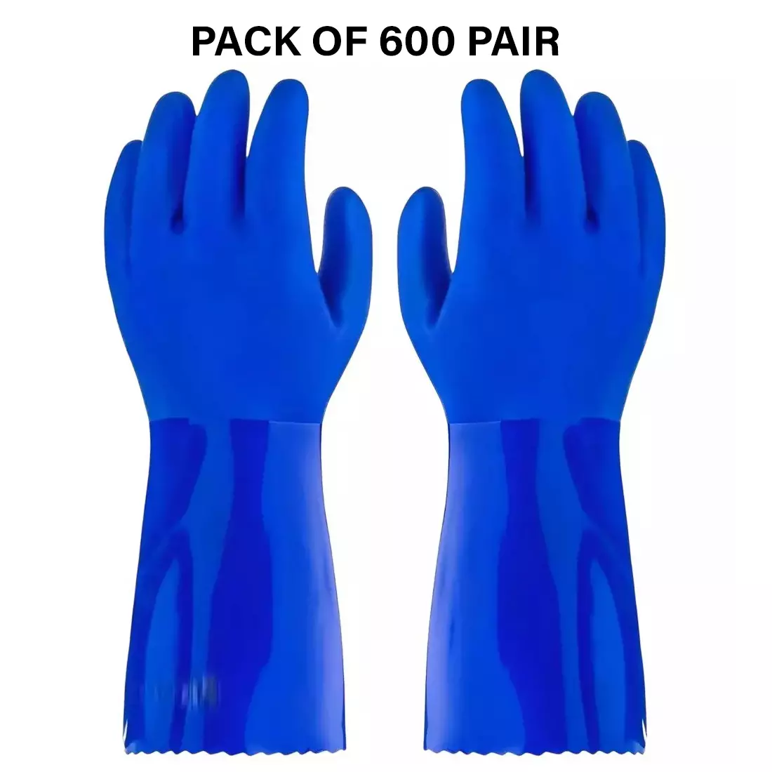 Swavind Safety Hand Gloves High-Quality PVC Textured Palm and Fingers 41 cm (16 inch) Length Blue Free Size (Pack of 600 Pair)