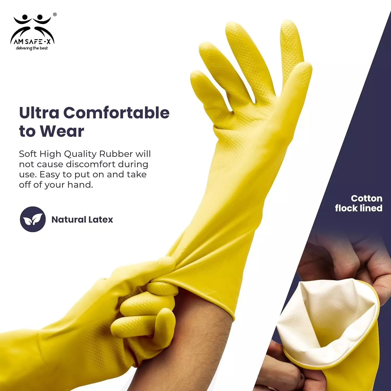 Swavind Safety Hand Gloves Chemical Resistant Natural Rubber with Textured Grip Yellow Free Size (Pack of 12 Pair)
