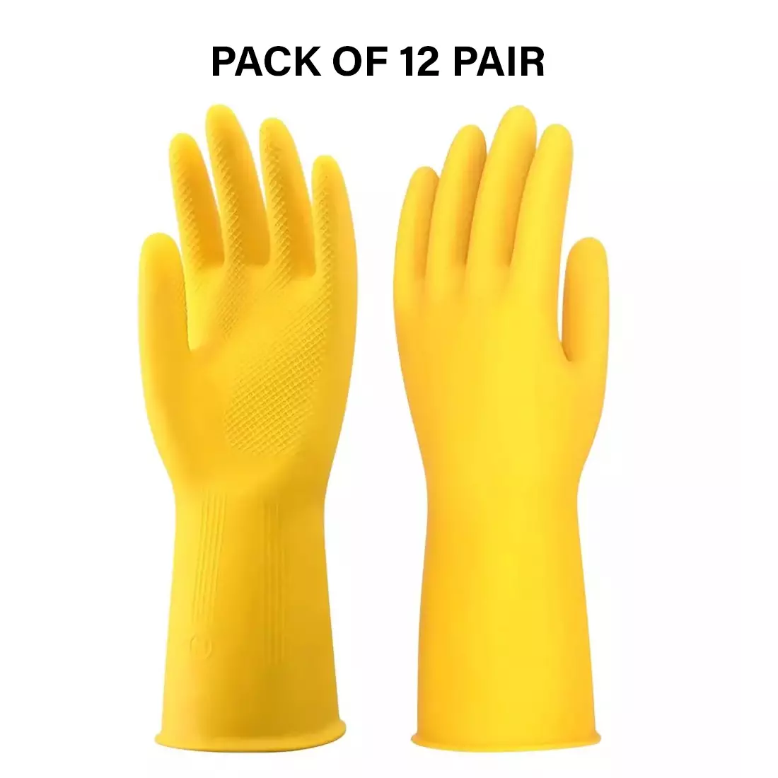 Swavind Safety Hand Gloves Chemical Resistant Natural Rubber with Textured Grip Yellow Free Size (Pack of 12 Pair)