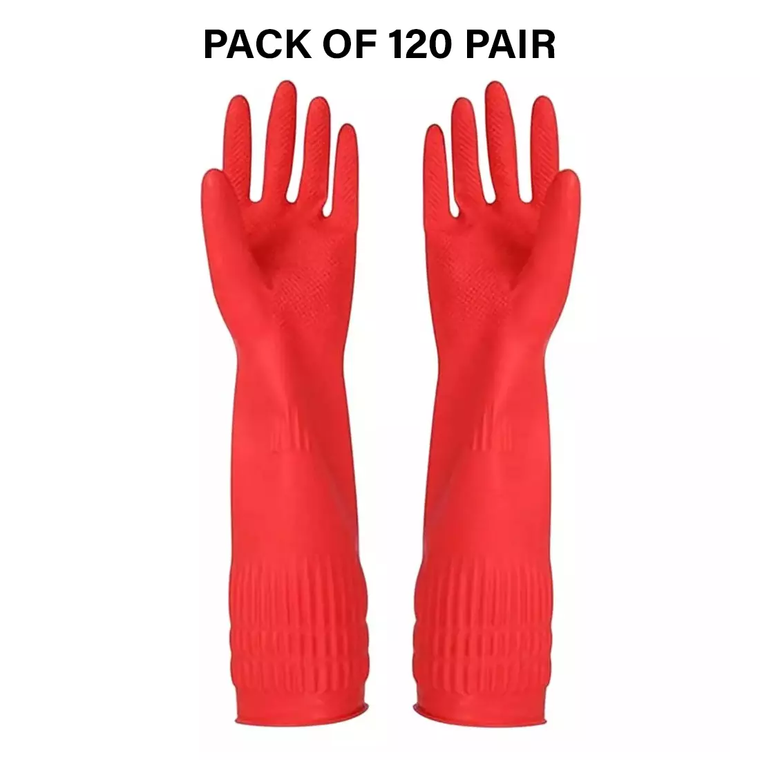 Swavind Safety Hand Gloves High-Quality Natural Rubber Chemical Resistant Red Free Size (Pack of 120 Pair)