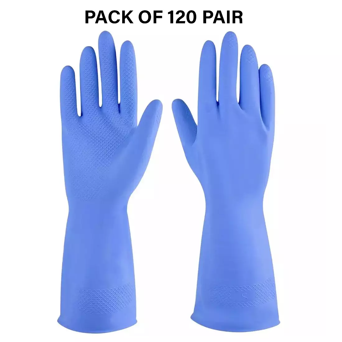Swavind Safety Hand Gloves Chemical Resistant Natural Rubber with Textured Grip Blue Free Size (Pack of 120 Pair)
