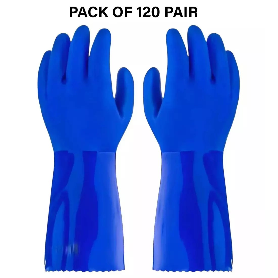 Swavind Safety Hand Gloves High-Quality PVC Textured Palm and Fingers 36 cm (14 inch) Length Blue Free Size (Pack of 120 Pair)