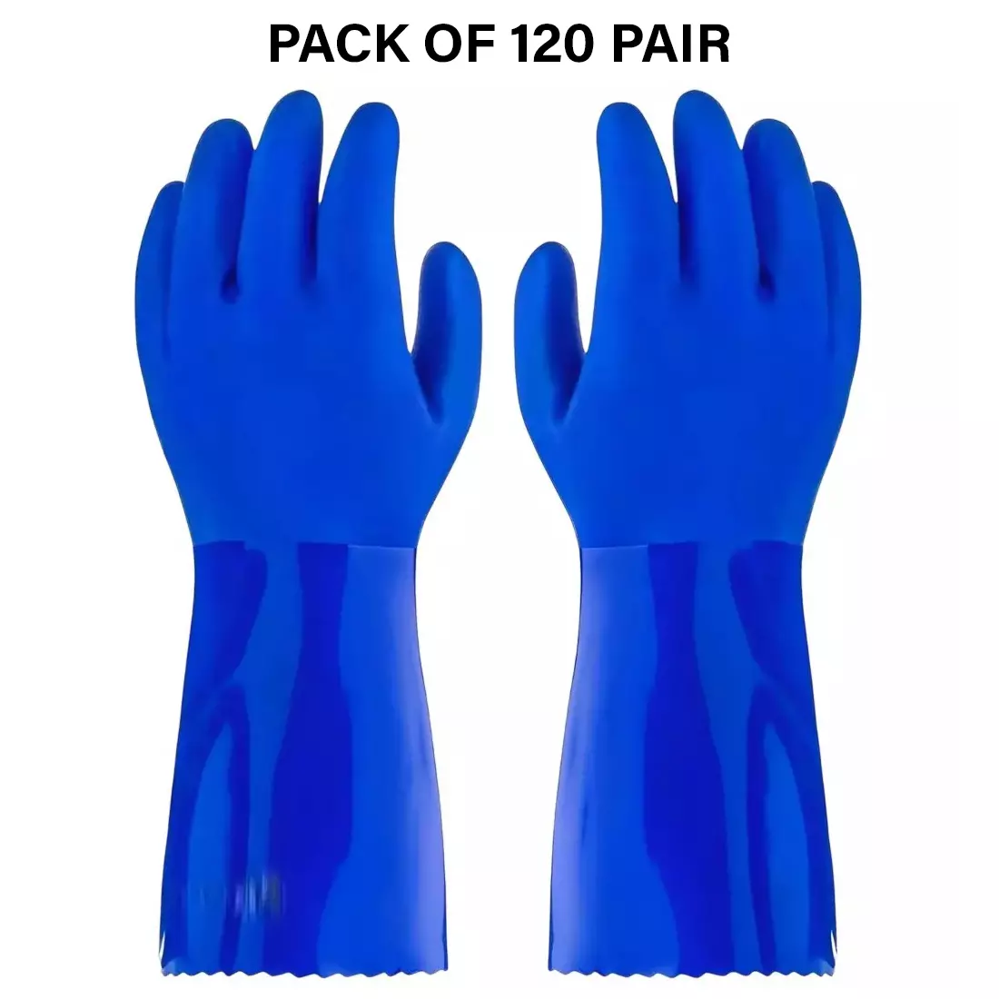 Swavind Safety Hand Gloves High-Quality PVC Textured Palm and Fingers 41 cm (16 inch) Length Blue Free Size (Pack of 120 Pair)