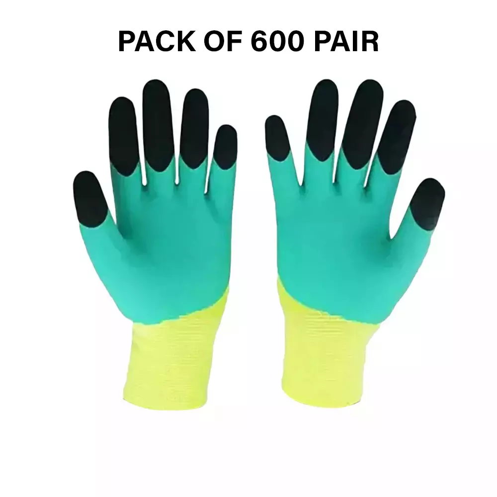 Swavind Safety Hand Gloves Durable Synthetic Material Foam Coated Palm Green & Black Free Size (Pack of 600 Pair)