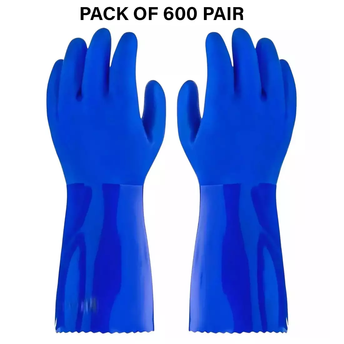 Swavind Safety Hand Gloves High-Quality PVC Textured Palm and Fingers 30 cm (12 inch) Length Blue Free Size (Pack of 600 Pair)