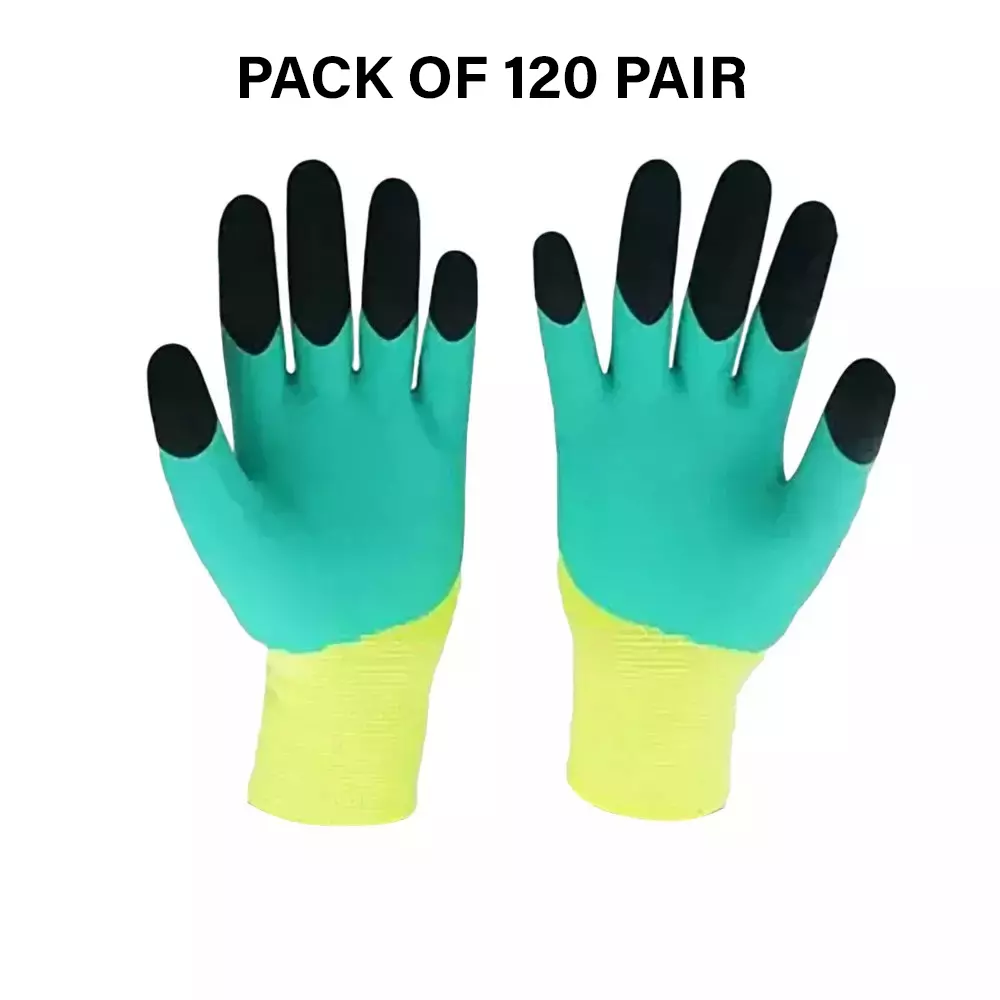 Swavind Safety Hand Gloves Durable Synthetic Material Foam Coated Palm Green & Black Free Size (Pack of 120 Pair)