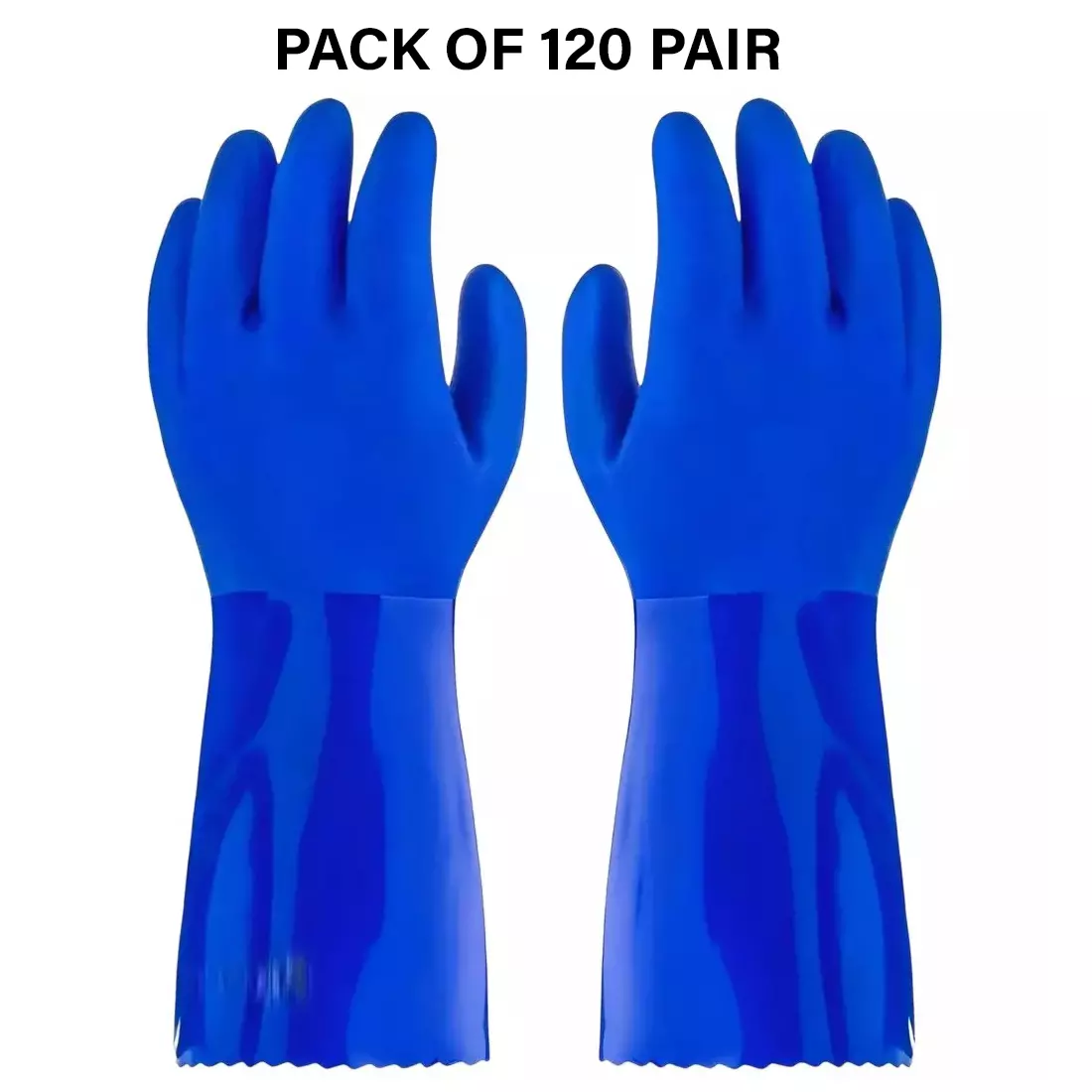 Swavind Safety Hand Gloves High-Quality PVC Textured Palm and Fingers 30 cm (12 inch) Length Blue Free Size (Pack of 120 Pair)