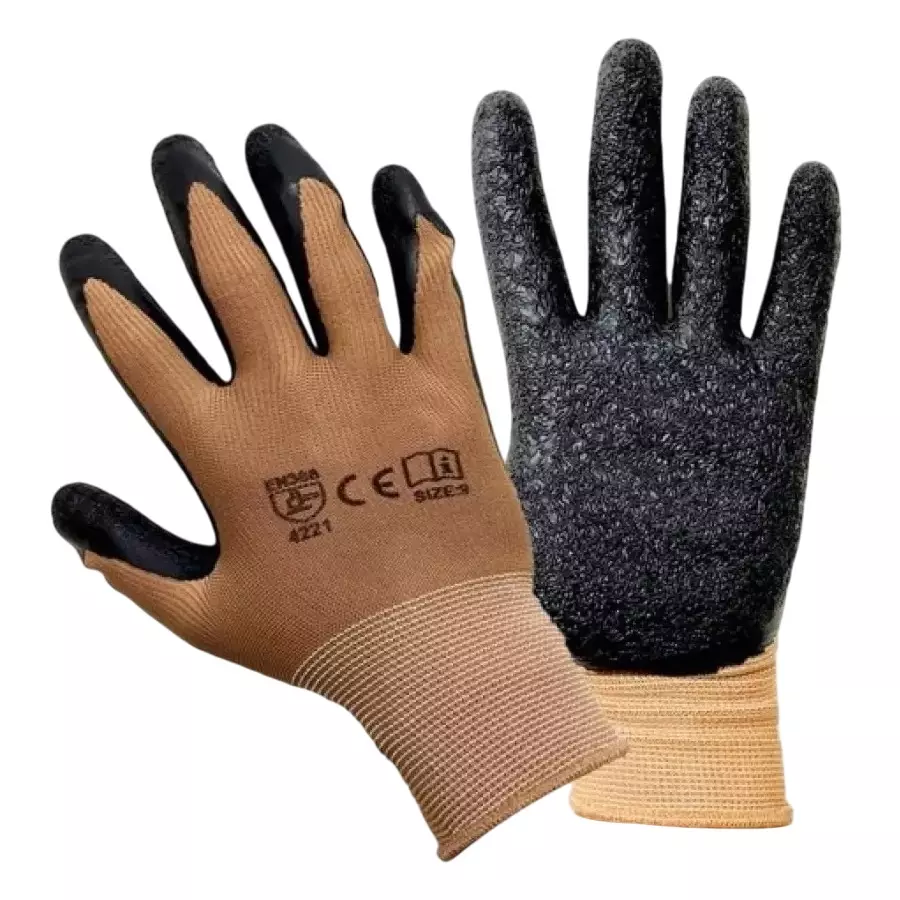Swavind Safety Hand Gloves Durable Synthetic Fabric Crinkle-Coated Palm with Abrasion Resistance Brown & Black Free Size