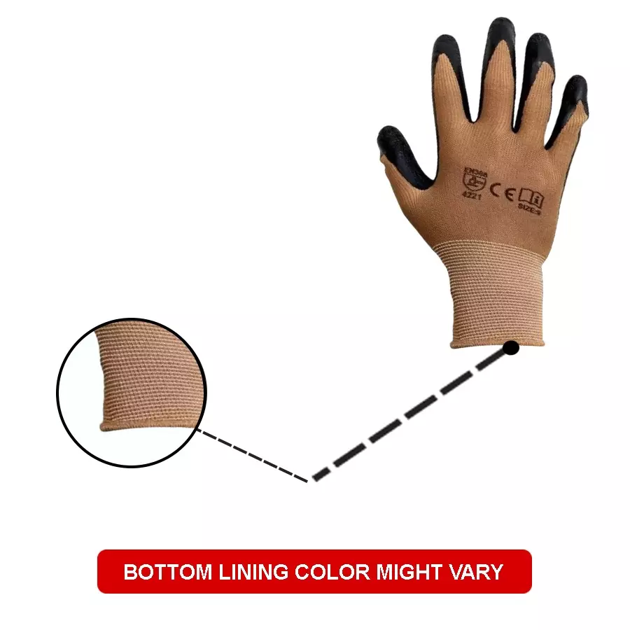 Swavind Safety Hand Gloves Durable Synthetic Fabric Crinkle-Coated Palm with Abrasion Resistance Brown & Black Free Size