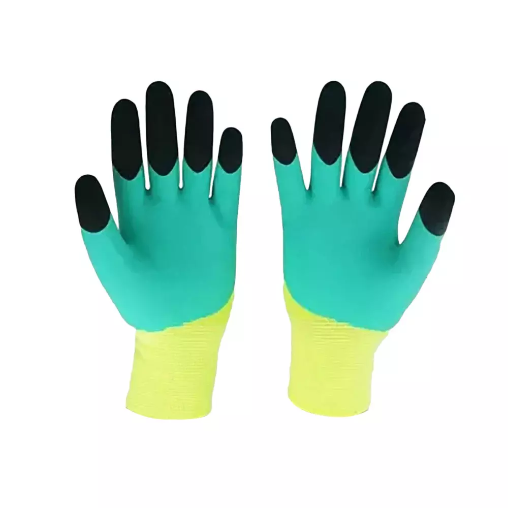Swavind Safety Hand Gloves Durable Synthetic Material Foam Coated Palm Green & Black Free Size