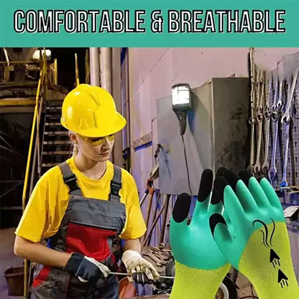 Swavind Safety Hand Gloves Durable Synthetic Material Foam Coated Palm Green & Black Free Size