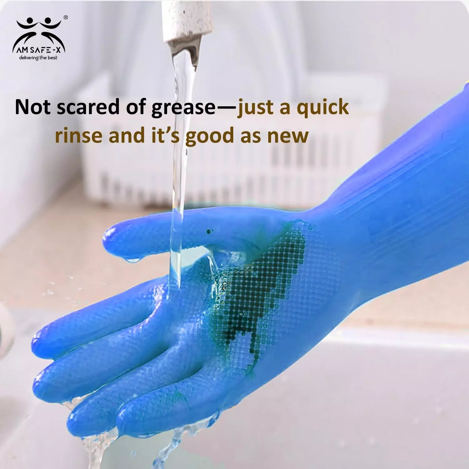 Swavind Safety Hand Gloves Chemical Resistant Natural Rubber with Textured Grip Blue Free Size