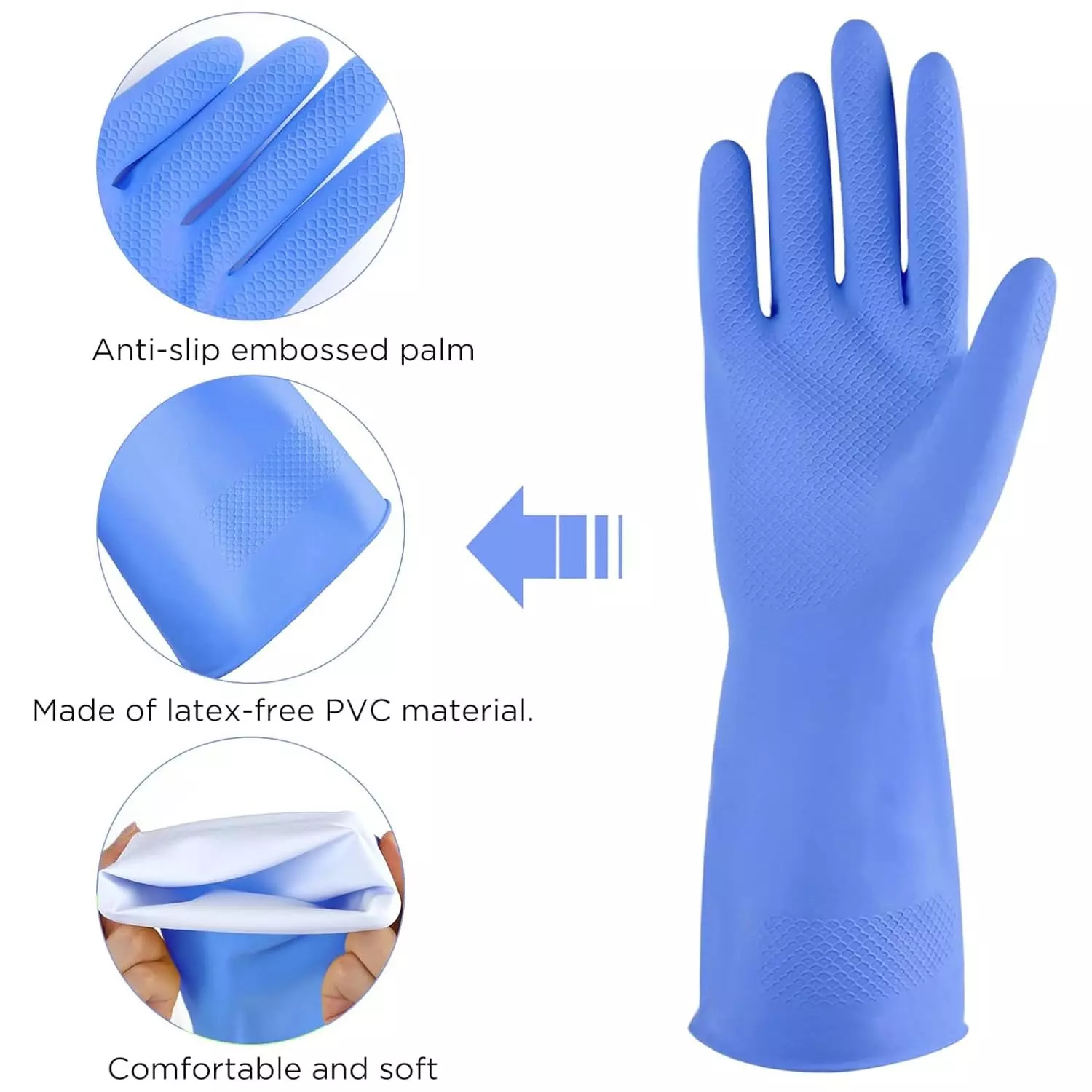 Swavind Safety Hand Gloves Chemical Resistant Natural Rubber with Textured Grip Blue Free Size