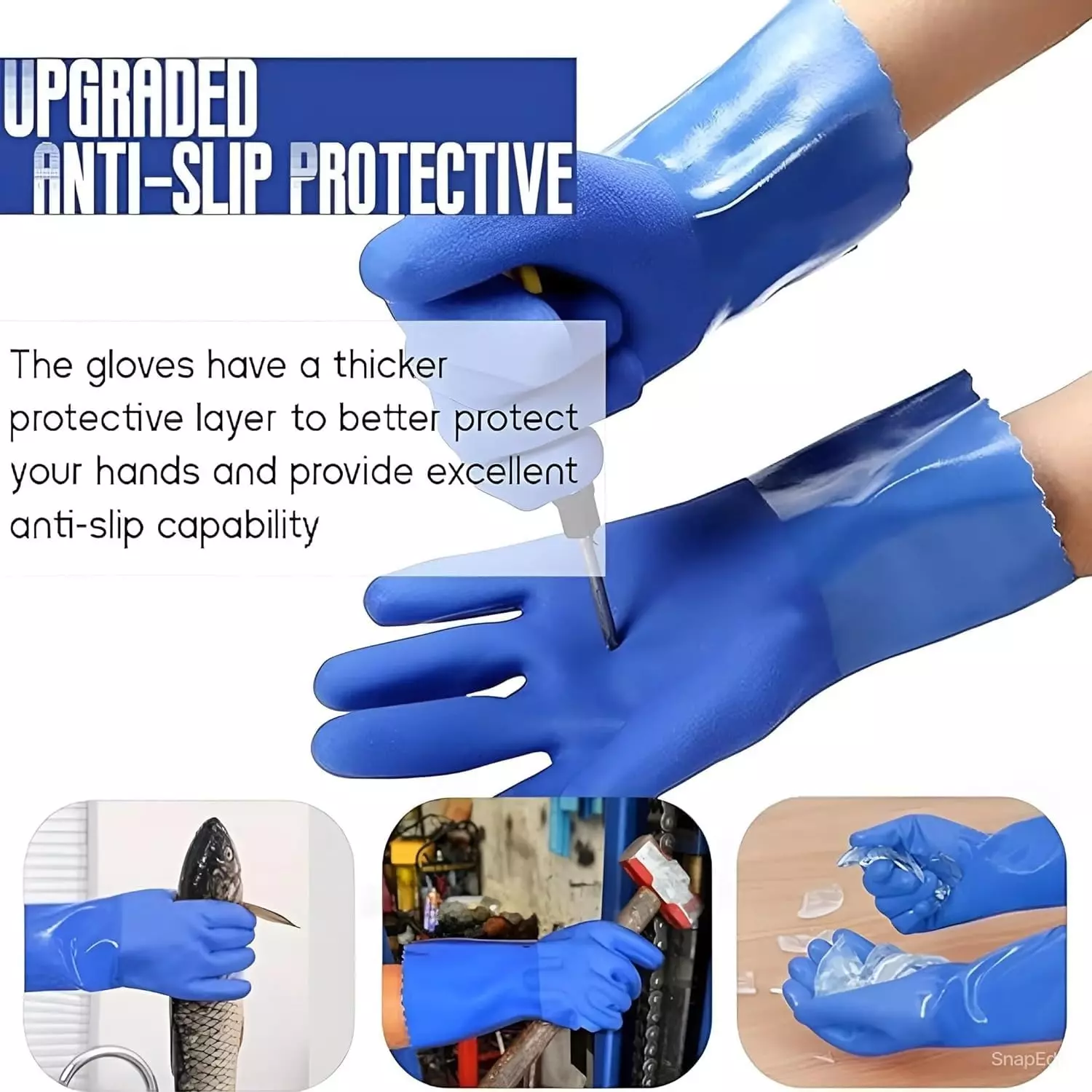 Swavind Safety Hand Gloves High-Quality PVC Textured Palm and Fingers 41 cm (16 inch) Length Blue Free Size