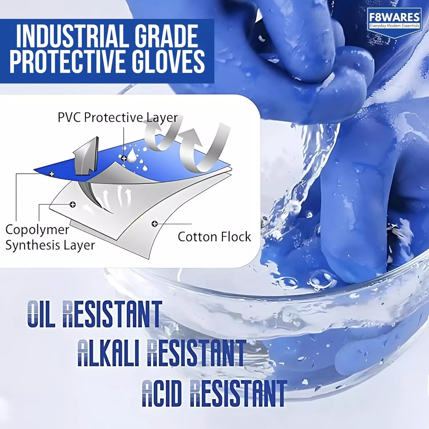 Swavind Safety Hand Gloves High-Quality PVC Textured Palm and Fingers 41 cm (16 inch) Length Blue Free Size