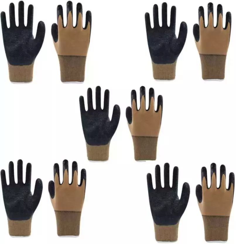 Swavind Safety Hand Gloves Durable Synthetic Fabric Crinkle-Coated Palm with Abrasion Resistance Brown & Black Free Size (Pack of 12 Pair)