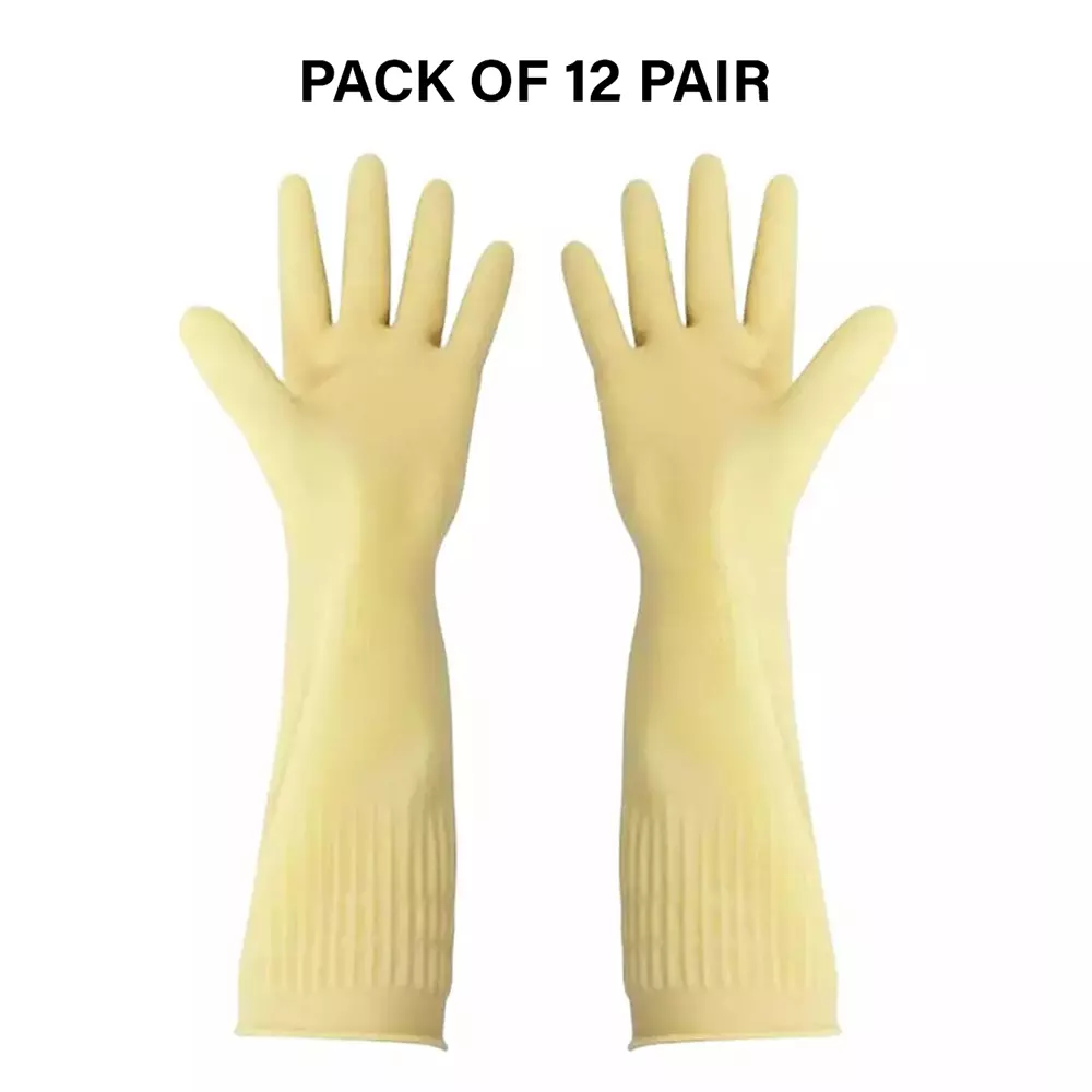 Swavind Safety Hand Gloves High-Quality Natural Rubber Textured Palm and Fingers Skin Color Free Size (Pack of 12 Pair)