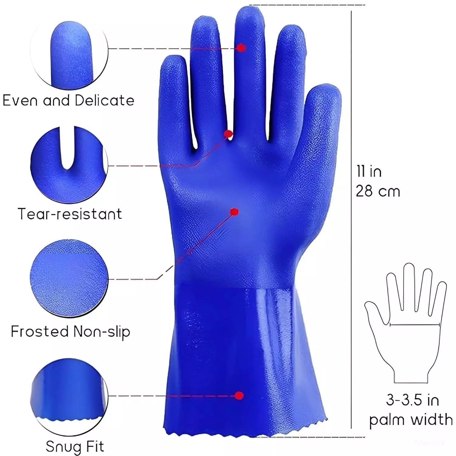 Swavind Safety Hand Gloves High-Quality PVC Textured Palm and Fingers 36 cm (14 inch) Length Blue Free Size (Pack of 12 Pair)