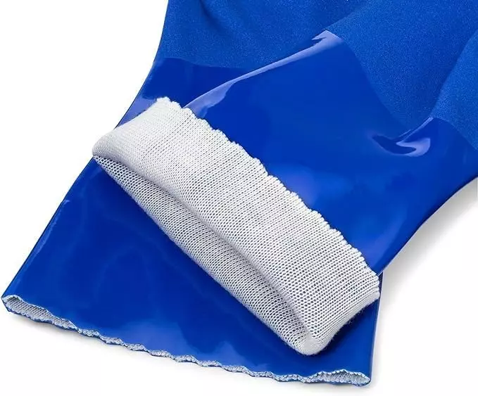Swavind Safety Hand Gloves High-Quality PVC Textured Palm and Fingers 36 cm (14 inch) Length Blue Free Size (Pack of 12 Pair)