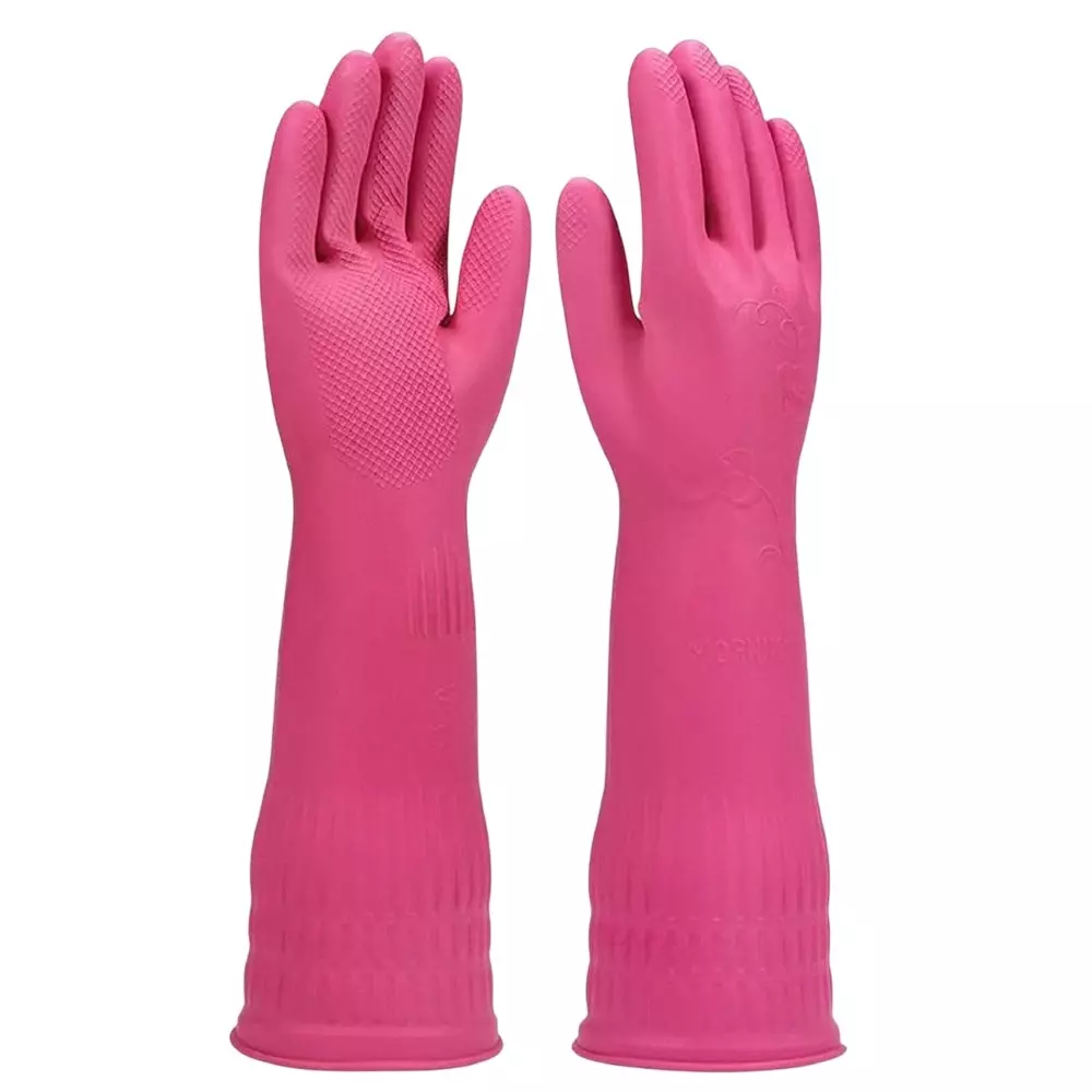 Swavind Safety Hand Gloves High-Quality Natural Rubber Textured Palm and Fingers Pink Free Size