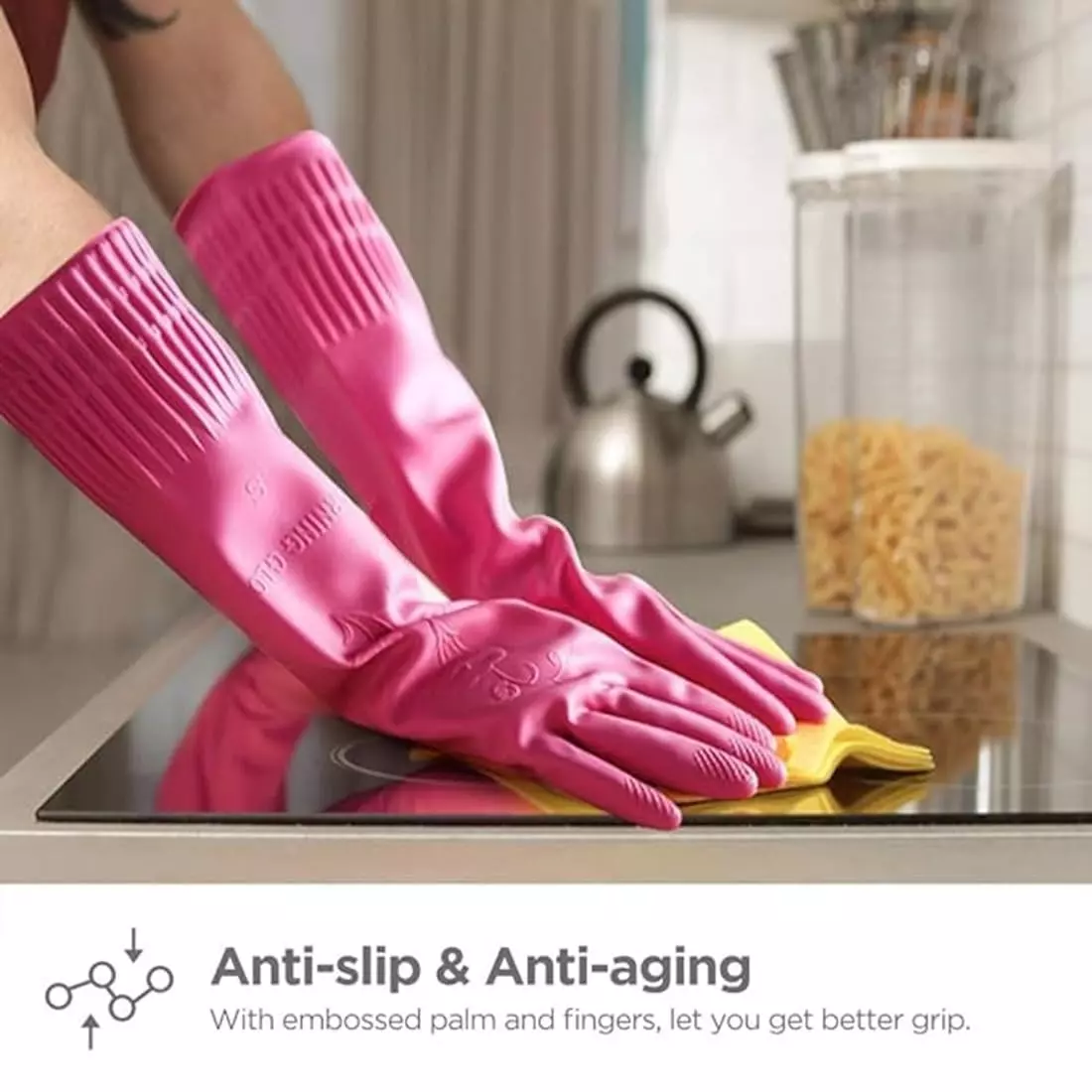 Swavind Safety Hand Gloves High-Quality Natural Rubber Textured Palm and Fingers Pink Free Size