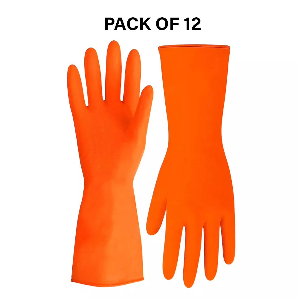 Laxmi Safety Hand Gloves Orange Acid and Alkali Chemical Resistant 40.64 cm (16 inch) Long (Pack of 12 Pair)