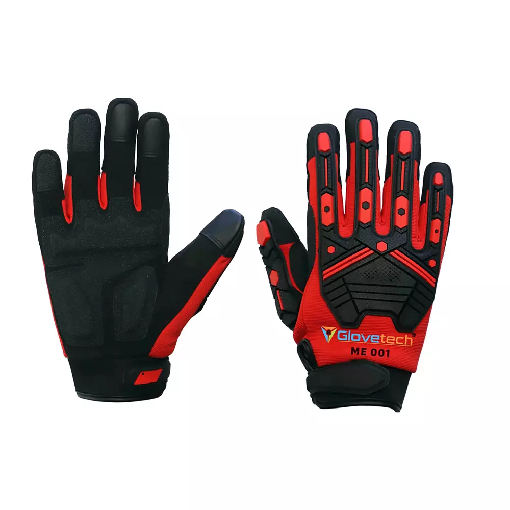 Glovetech Mechanics Gloves Uncoated Red Large Size, ME 001 (Pack of 50 Pair)