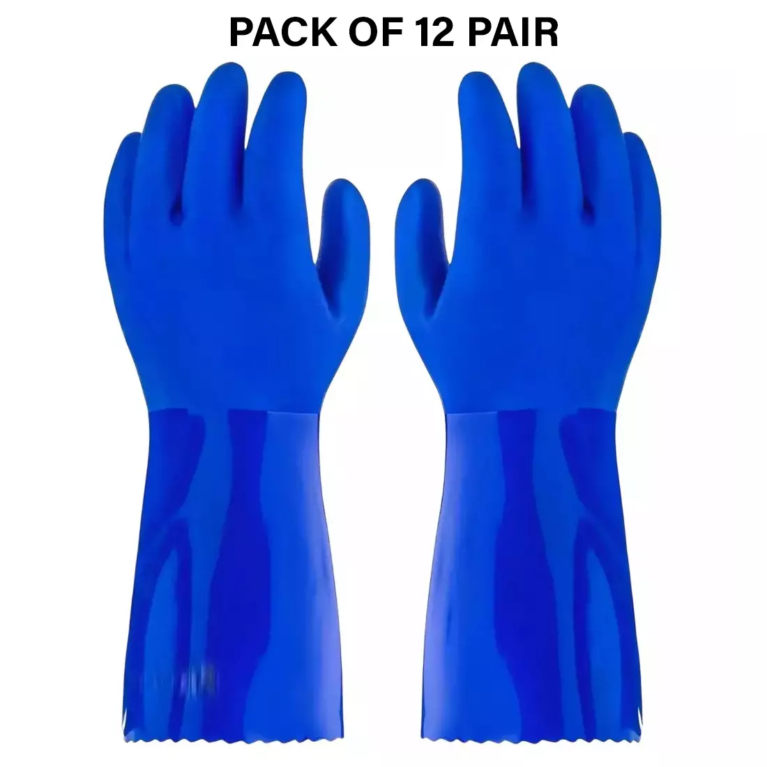 Swavind Safety Hand Gloves High-Quality PVC Textured Palm and Fingers 41 cm (16 inch) Length Blue Free Size (Pack of 12 Pair)