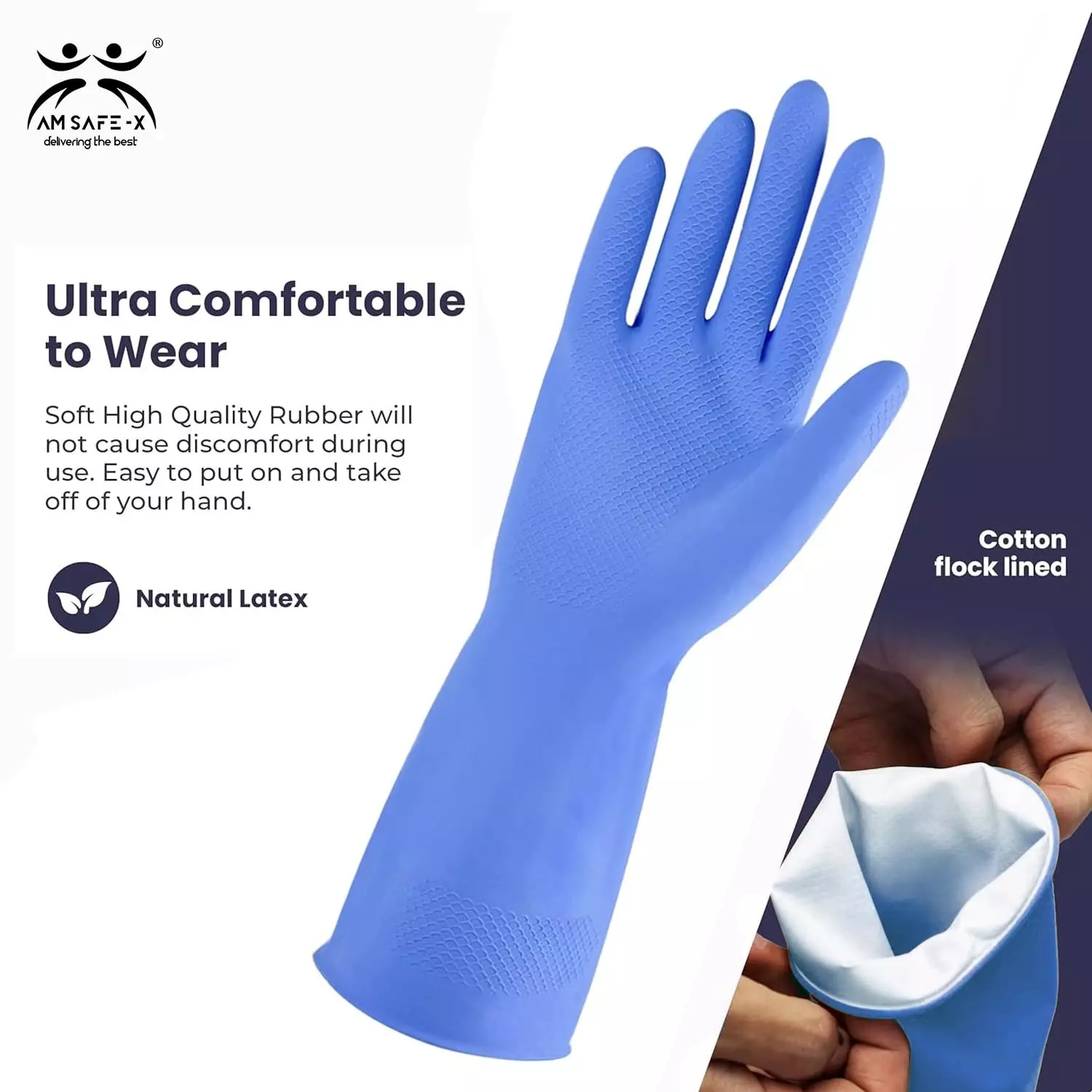 Swavind Safety Hand Gloves Chemical Resistant Natural Rubber with Textured Grip Blue Free Size (Pack of 600 Pair)
