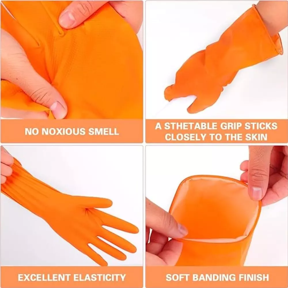 Laxmi Safety Hand Gloves Orange Acid and Alkali Chemical Resistant 55.88 cm (22 inch) Long (Pack of 600 Pair)