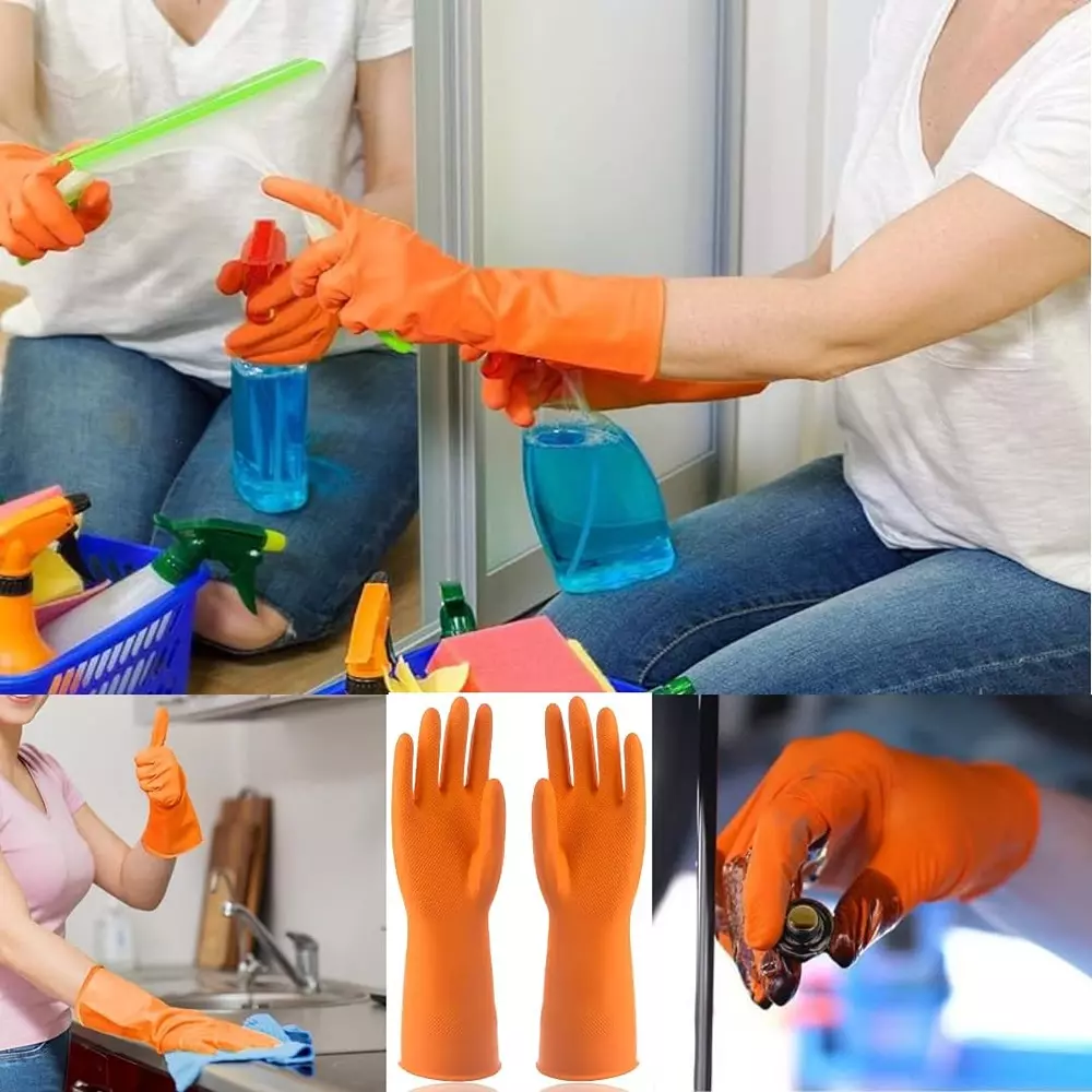 Laxmi Safety Hand Gloves Orange Acid and Alkali Chemical Resistant 55.88 cm (22 inch) Long (Pack of 600 Pair)