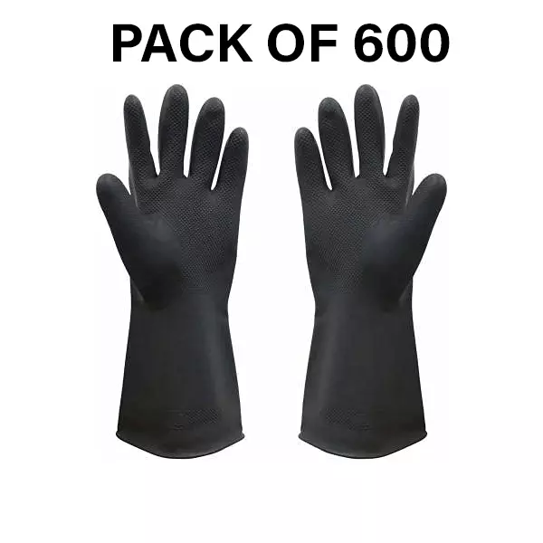 Laxmisafe Safety Hand Gloves High-Quality Natural Rubber Textured Grip Chemical Resistant Black Free Size (Pack of 600 Pair)