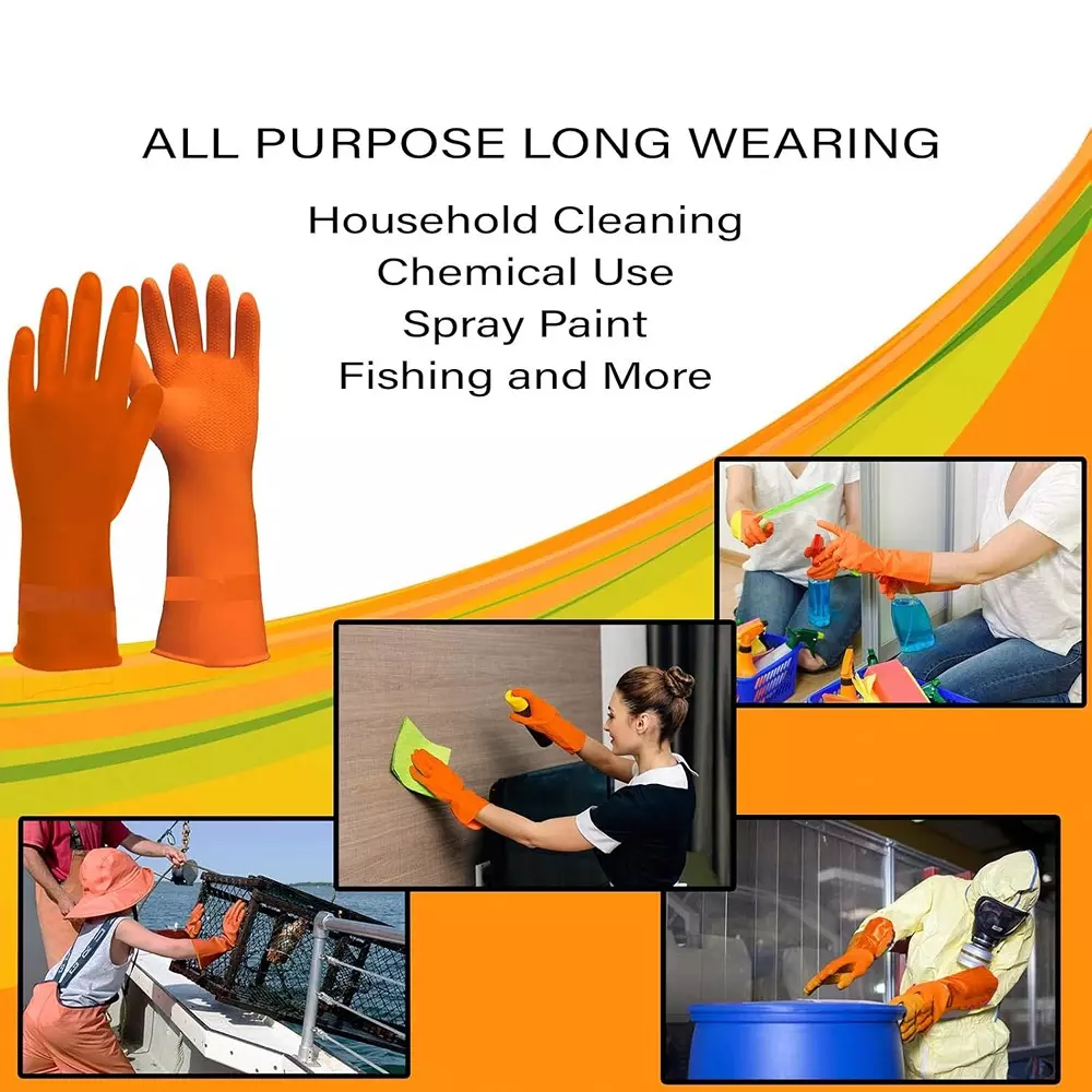 Laxmisafe Safety Hand Gloves High-Quality Natural Rubber Textured Grip Chemical Resistant Orange Free Size (Pack of 600 Pair)
