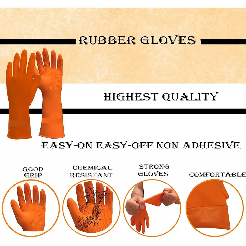 Laxmisafe Safety Hand Gloves High-Quality Natural Rubber Textured Grip Chemical Resistant Orange Free Size (Pack of 600 Pair)