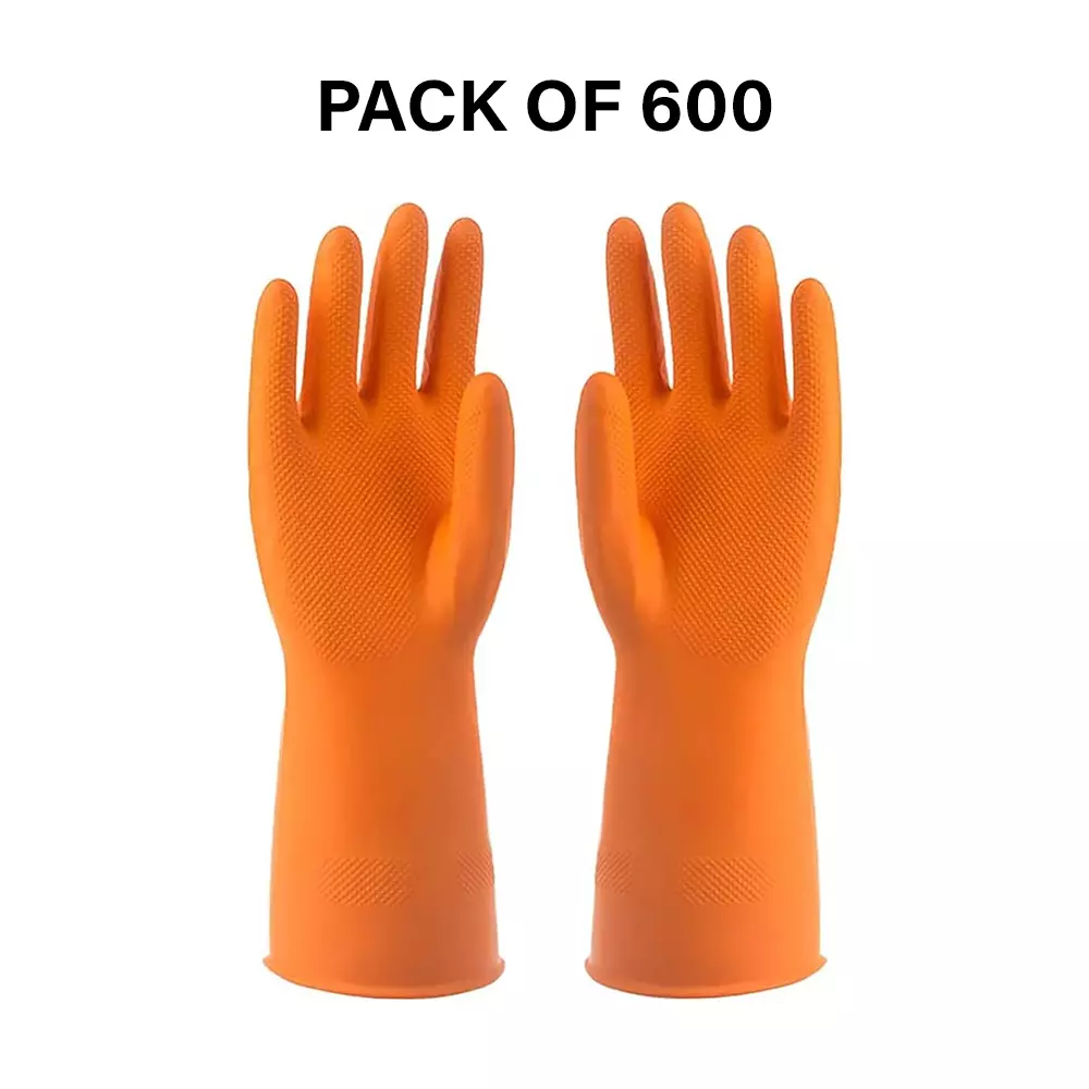 Laxmisafe Safety Hand Gloves High-Quality Natural Rubber Textured Grip Chemical Resistant Orange Free Size (Pack of 600 Pair)