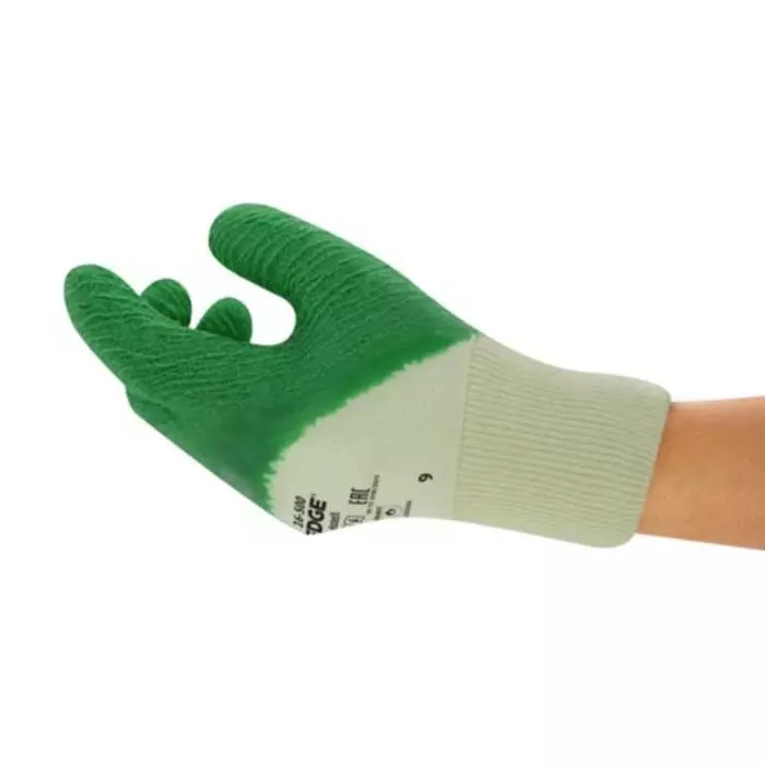 Ansell Edge 16-500 Green Cotton Mechanical Protection Natural Rubber Coating Work Gloves Size 10 Latex, 16500100