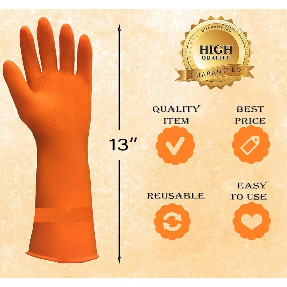 Laxmisafe Safety Hand Gloves High-Quality Natural Rubber Textured Grip Chemical Resistant Orange Free Size (Pack of 120 Pair)