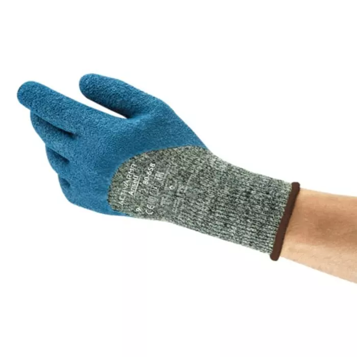 Ansell ActivArmr 80-658 Blue Cotton, Nylon Cut Resistant, Heat Resistant Natural Rubber Gloves