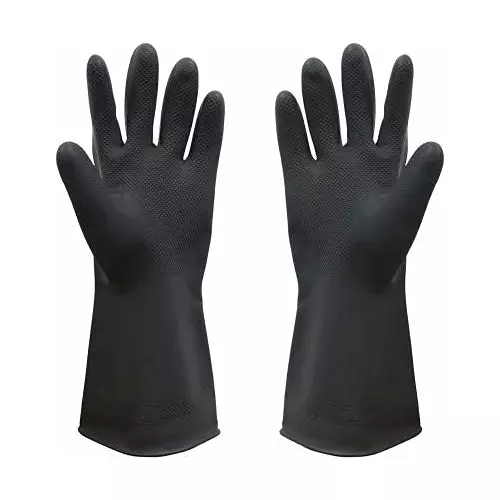 Laxmisafe Safety Hand Gloves High-Quality Natural Rubber Textured Grip Chemical Resistant Black Free Size