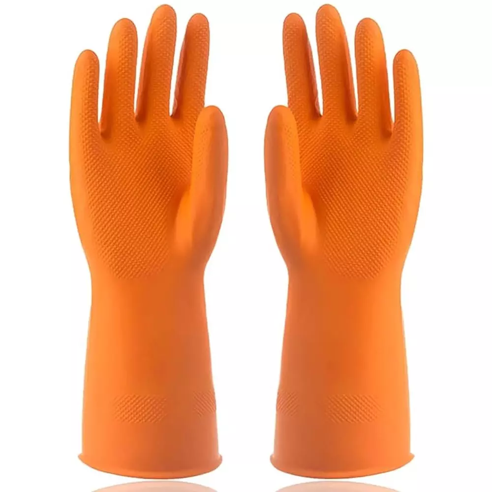 Laxmisafe Safety Hand Gloves High-Quality Natural Rubber Textured Grip Chemical Resistant Orange Free Size