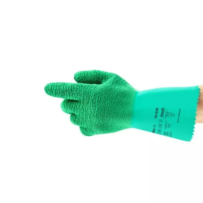 Ansell AlphaTec 16-650 Green Cotton Cut Resistant Natural Rubber Coating Gloves Size 7 Latex, 16650070