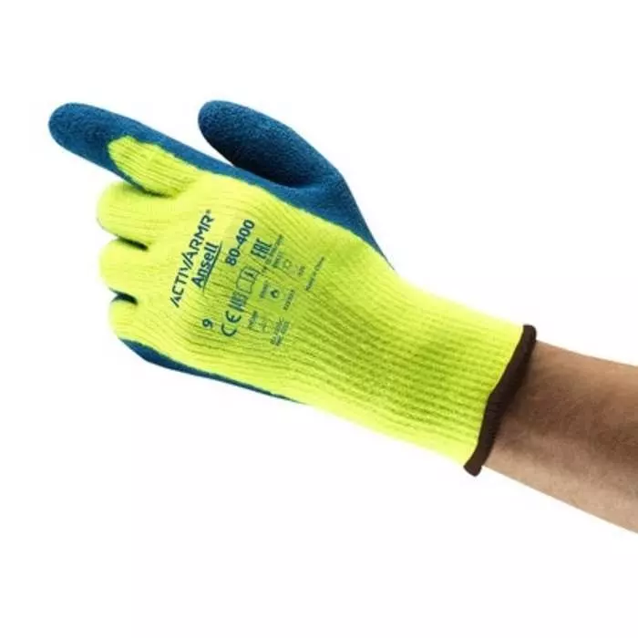 Ansell ActivArmr 80-400 Blue Acrylic Abrasion & Cut Resistant Natural Rubber Work Gloves Size 11 Latex, 80400110