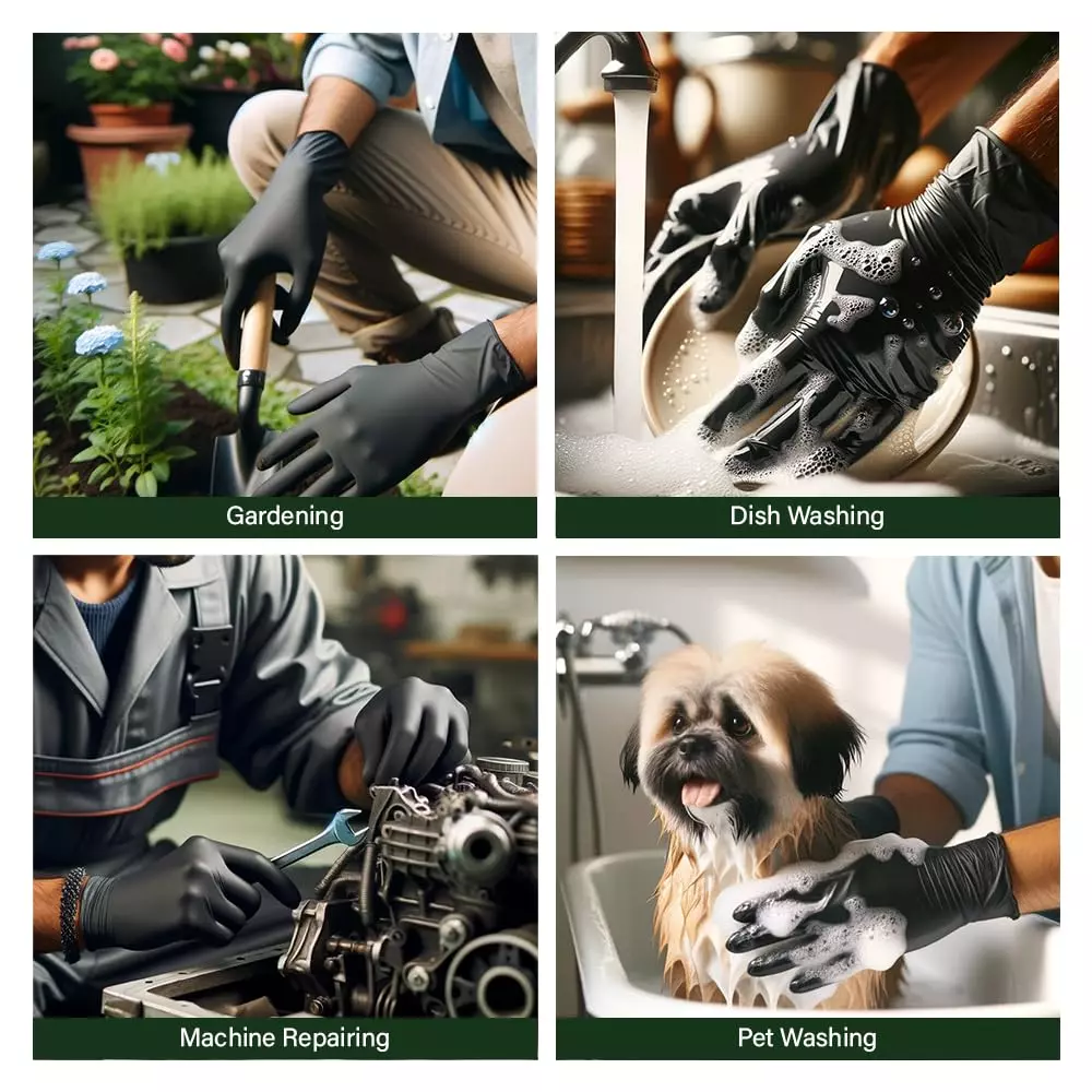 Laxmisafe Safety Hand Gloves High-Quality Natural Rubber Textured Grip Chemical Resistant Black Free Size (Pack of 120 Pair)