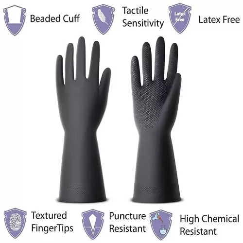 Laxmisafe Safety Hand Gloves High-Quality Natural Rubber Textured Grip Chemical Resistant Black Free Size (Pack of 120 Pair)