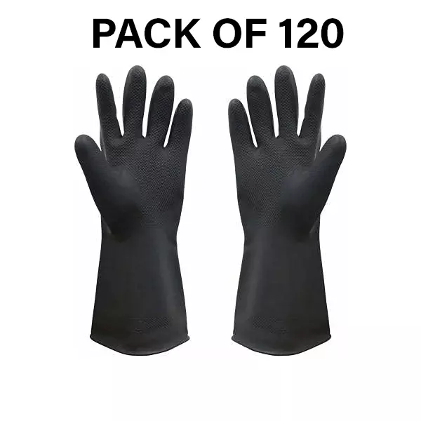 Laxmisafe Safety Hand Gloves High-Quality Natural Rubber Textured Grip Chemical Resistant Black Free Size (Pack of 120 Pair)