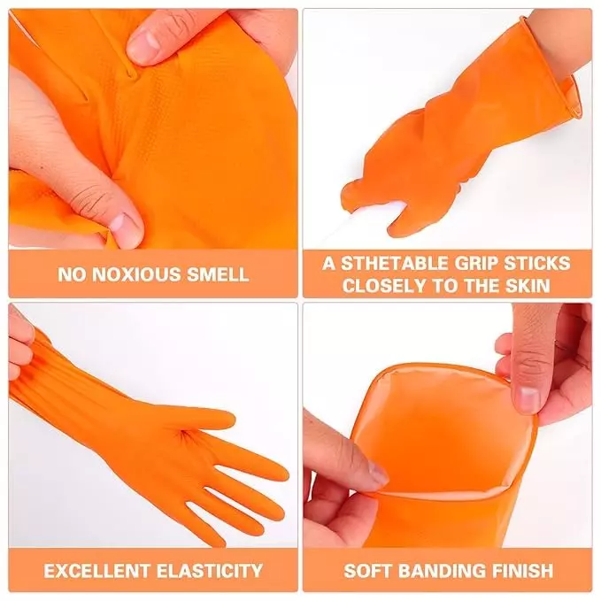 Laxmisafe Safety Hand Gloves High-Quality Natural Rubber Textured Grip Chemical Resistant Orange Free Size (Pack of 12 Pair)