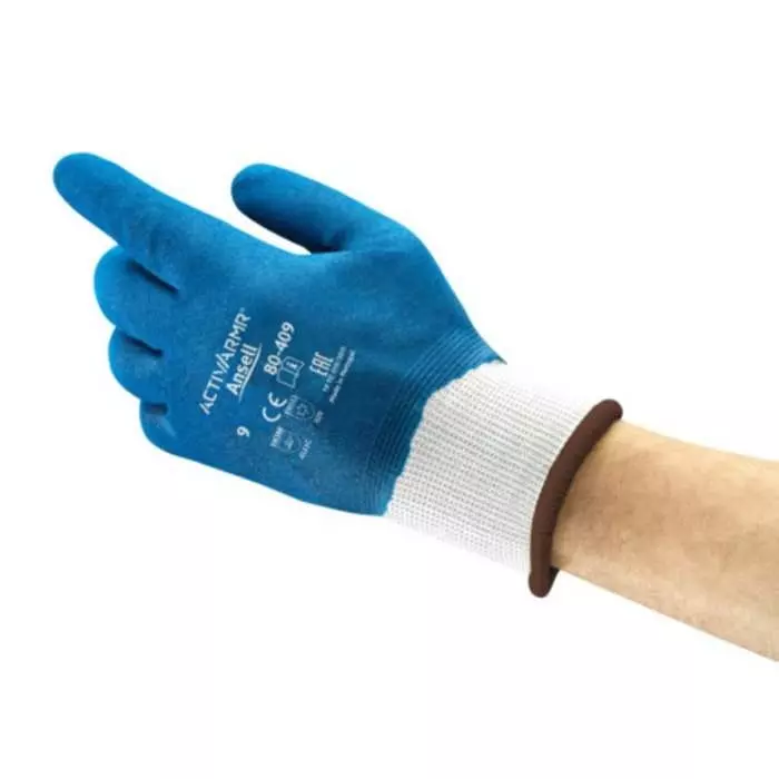 Ansell ActivArmr 80-409 Blue Acrylic Abrasion & Cut Resistant Natural Rubber Work Gloves Size 10 Latex, 80409100