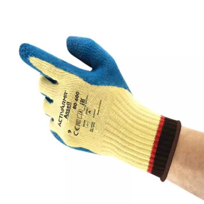 Ansell ActivArmr 80-600 Blue Kevlar Cut Resistant Natural Rubber Coating Gloves Size 11 Latex, 80600VP110