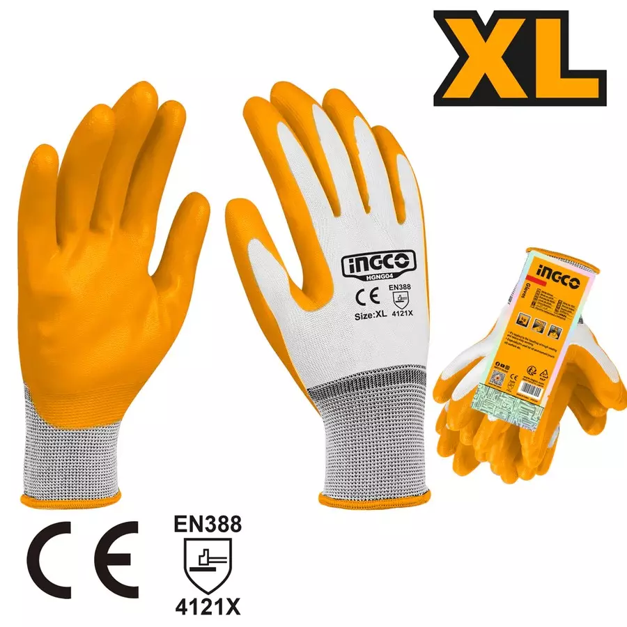 Ingco Nitrile Rubber Safety Gloves Size XL for Working in Oil Environments, HGNG04 (Pair of 1)